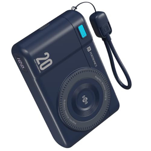 Image of Portronics Power Shutter Air 20K 20000mAh 15W Magnetic Wireless Fast Charging Powerbank with in-Built Type C Lanyard Cable, qi2 Certified, 22.5W Type C PD Output, Type C Bidirectional Port (Blue)