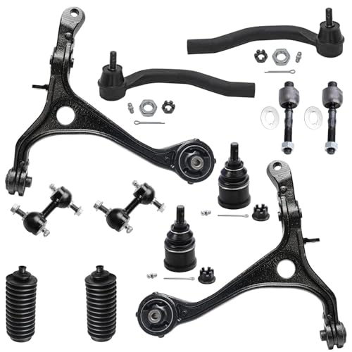 Image of Detroit Axle - Front 12pc End Suspension Kit for Acura 2004-2008 TSX 2003-2007 Honda Accord 2 Lower Control Arms 4 Outer Inner Tie Rods 2 Sway Bars 2 Lower Ball Joints 2 Boots 2005 2006 Replacement