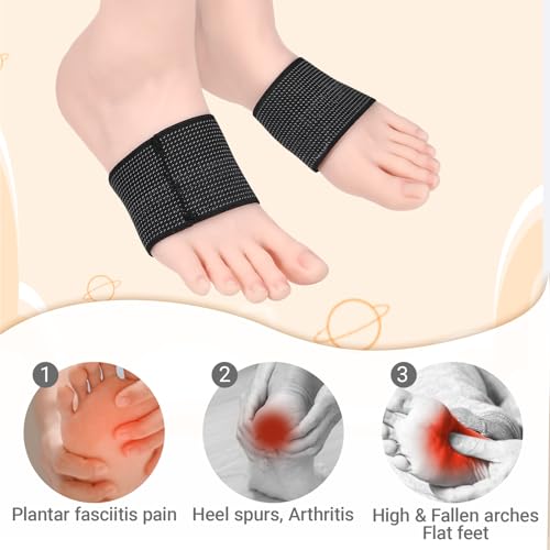 Image of EupHHonycs 2 Pairs Copper Arch Support Sleeves, 4.45 x 2.36 inches Plantar Fasciitis Braces for Foot Care, Plantar Brace Compression Bands for Flat Feet Heel Spurs Feet Care Pain Relief (L)