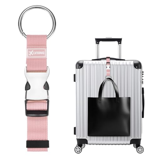 Image of M METERXITY 1-Pack Add A Bag Luggage Strap, Adjustable Suitcase Belt for Connecting Luggage /Backpack /Jacket, Carry Strap with Ring Buckle [Pink]