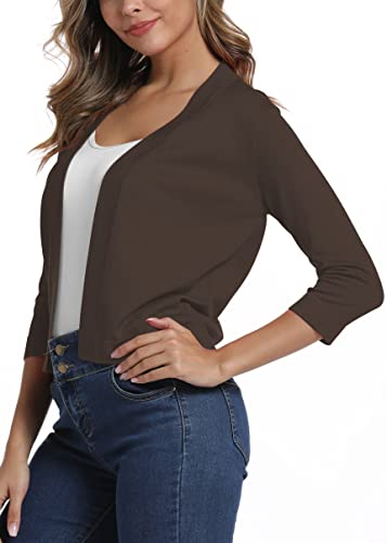 Women's 3/4 Sleeve Lightweight Cropped Cardigan Sweaters Open Front Bolero Short Shrugs for Dresses2