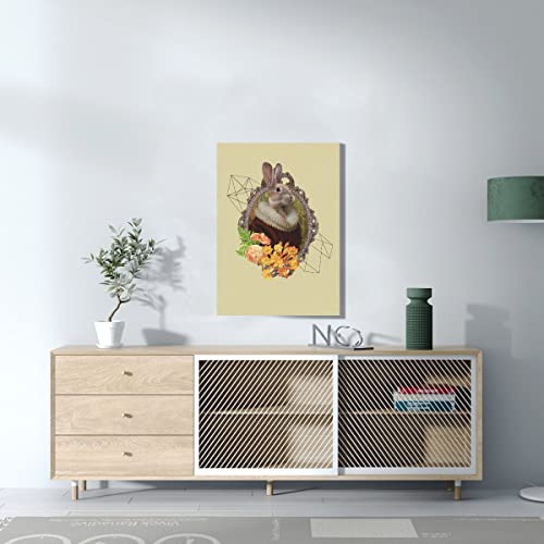 Tableau Madame Lapin portrait fleurs 40x56cm décor