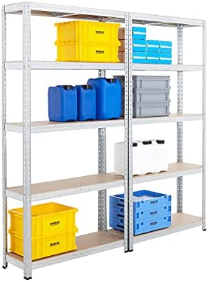 BiGDUG 5 Tier Galvanised Garage Shelving Units - 150kg Per Shelf - (2 Bay) - 178 x 90 x 30cm - Boltless Storage Racking Unit