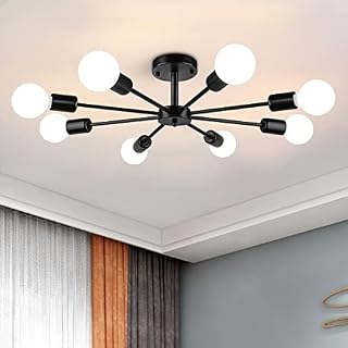 ZSMIHDOH Modern 8 Lights Sputnik Chandeliers Black Semi Flush Mount Ceiling Light Fixture Mid Century Ceiling Pendant Lighting for Living Room Dining Room Bedroom Kitchen