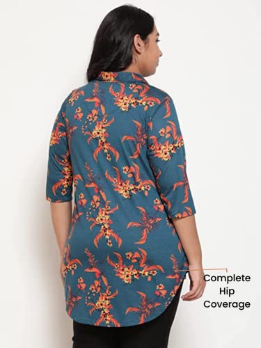 Image of AMYDUS Plus Size Women Printed Top | Centre Pleat for Tummy Flaws | Cloud Soft Fabric | Collared Neck | High-Low Hem | Complete Hip Coverage | Plus Size Tops for Women | L to 9XL