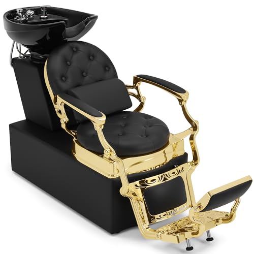 ROWIEP Retro Shampoo Bowl for Salon, Backwash Shampoo Station Chair, Upgraded Adjustable Enlarged Ceramic Basin, Salon Equipment for Barbershop Beauty Spa Massage Home Hairdressing Equipment