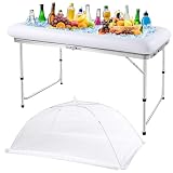 SiliFine Set of 3 Pool Party Supplies 4 Foot Folding Ice Table Cooler Table Outdoor Mesh Food Covers Food Tent Inflatable Serving Bars Food Trays for Party Buffet for BBQ Picnic Camping