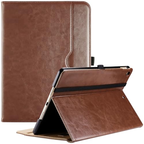 ProCase iPad 9/8/7 ケース (2021 2020 2019) iPad 10.2" 対応 PUレザーカバー ペン収納 耐衝撃 手帳型 スタンド フォリオカバー (ブラウン)