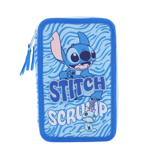 Estuche Lilo y Stitch con 3 Compartimentos para niñas y niños, Estuche Escolar para lápices y Colores Completo con Triple Compartimento de Stitch