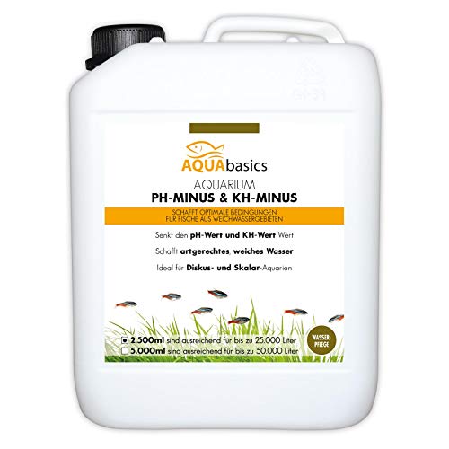AQUAbasics Aquarium pH-Minus und KH-Minus senkt einfach und schnell den pH- und den KH-Wert - Ideal für Fische aus Weichwassergebieten wie Diskus und Skalare, Größe:2.5 Liter