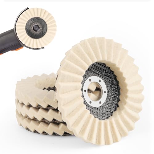 4 Stück Polierscheibe 125mm x 22 mm Wollfilz Polieraufsatz Winkelschleifer Abriebfest und Sicher Verklebt polierscheiben für Schleifen und Polieren von Lack Edelstahl Holz und Kunststoff