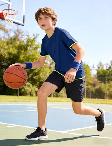 Image of Somaibo Boys Athletic Shirts Mesh Kids Short Sleeve T-Shirts Quick Dry Youth Activewear Tops for Teens