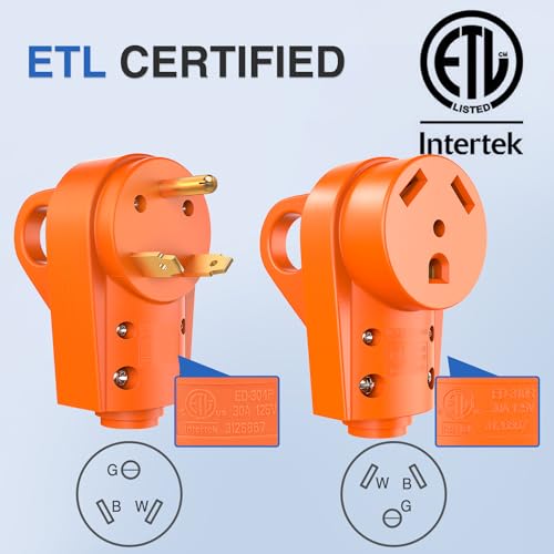 Image of Nilight 30 Amp RV Male and Female Plug Set ETL Listed