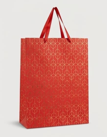 PaperAura Premium Gift Bag with Rope Handles | Luxury Paper Carry Bag for Gifts, Return Gifts, Shopping & Festive Packaging | Reusable Designer Gift Bag 13 x 4.5 x 17 Inches (Red, Pack Of 4, Design 5)