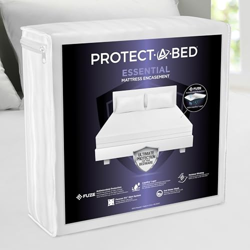 Protect-A-Bed Essential Zippered Mattress Encasement Queen, 100% Waterproof Top, Bed Bug Resistant, Dust Mite Barrier Mattress Encasement, Breathable & Quiet, Antimicrobial, Fits 6-11 Mattresses​
