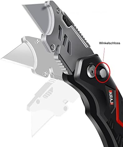 AIRAJ PRO Folding Utility Knife with 13 Replaceable SK5 Blades,Heavy Duty Box Cutter,Pocket Carpet Cutter,Multifunctional Retractable Lockback Knife with Safety-Lock & Angle Adjustment Button