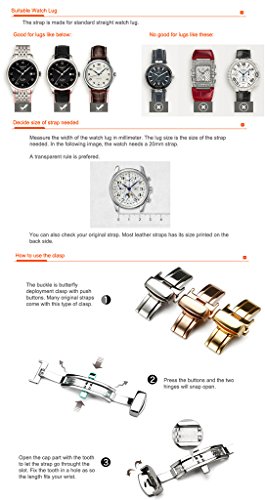 Istrap Leather Watch Band -Alligator Grain Embossed Pattern Calfskin Replacement Strap-Stainless Steel Deployment Buckle With Push Buttons-Bracelet For Men Women-18Mm 19Mm 20Mm 21Mm 22Mm 24Mm #TOP6