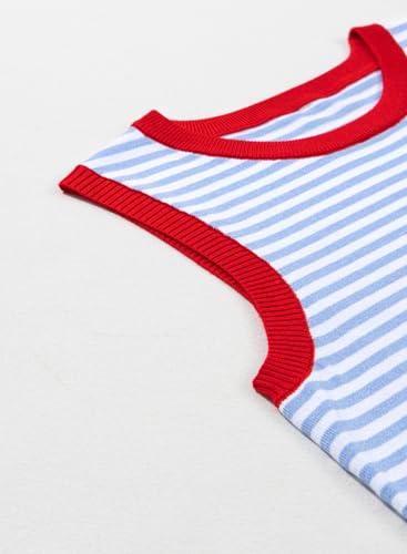 Image of Dokotoo Womens Summer Tops 2026 Casual Striped Color Block High Neck Tank Top Loose Knit High Low Sleeveless Shirts Blouses
