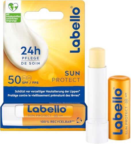 Labello Sun Protect LSF 50 wasserfeste Lippenpflege mit hohem Sonnenschutz mineralölfreie Lippenpflege mit Sheabutter Vitaminen & natürlichen Ölen (4 8 g)