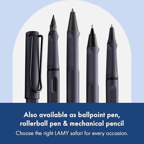 Image of Lamy Safari Steel Black Fountain Pen with LH Steel Nib in Line Width M | Lamy Fountain pen with ergonomic handle - robust ASA plastic - incl. LAMY T 10 ink cartridge blue
