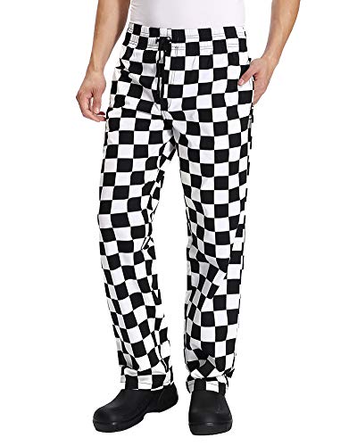 Men’s Black And White Checkerboard Print Chef Pants With Elastic Waist Drawstring Baggy Chef Uniforms Bigplaid Xl #TOP2