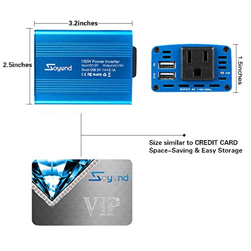 SOYOND 150w Power Inverter DC 12v to 110v AC Converter with 3.1a Dual USB Car Charger Adapter
