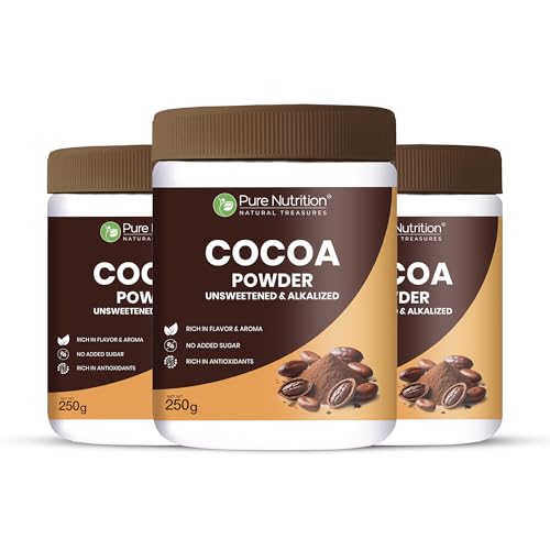 Image of Pure Nutrition Cocoa Powder Without Sugar | Cacao Powder Unsweetend | Coco Powders | Cocoa Powder for Cake, Beverages & Desserts |100% Plant Based & Alkalized | Rich Flavor & Aroma | No Added Sugar - 750g (250x3)