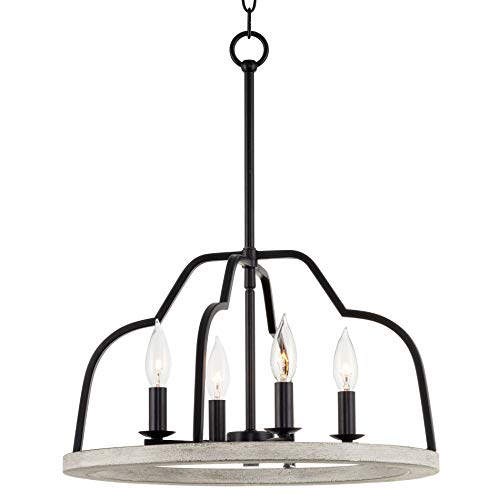 Kira Home Verona 18 4-Light Farmhouse Pendant Light, Light Cedar Wood Style + Black Finish