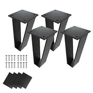 Orgerphy 8 inch Metal Bench Legs Set of 4 Triangle-Shape Heavy Duty Table Legs Metal Couch Legs Furniture Legs| Black Metal for Sofa Couch Dresser| Metal Legs for Coffee Table (8 inch)