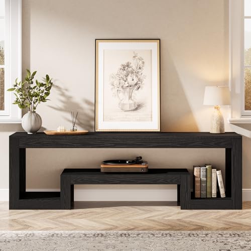 Image of Tribesigns 63 inch TV Stand for 55 /60 /65 /75-Inch TVs, Farmhouse Entertainment Center with Open Storage Shelves, Television Stands TV Console for Living Room, Bedroom, Black