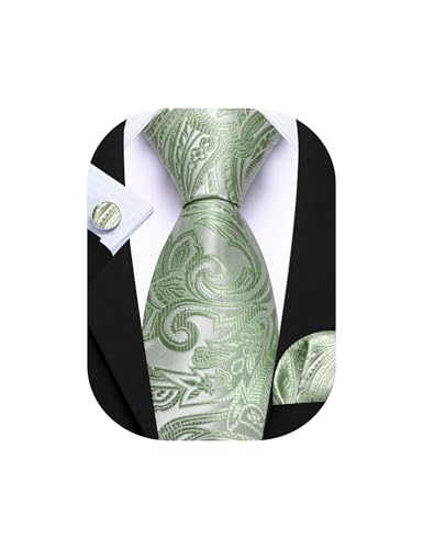 Image of Barry.Wang Men Tie Set Paisley Silk Necktie Pocket Square Cufflinks Formal Wedding Business Party