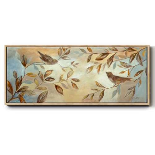 Renditions Gallery Nature Floater Framed Wall Art Brown Birds Sitting on the Brown Leaves Canvas Wall Decor Paintings & Prints for Bedroom Office Kitchen - 24"X60" NATURAL Frame GAL042