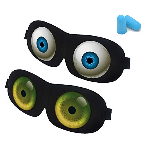 Hycles Sleep Mask with 3D Angel Eye Labeling & Ear Plugs No Nose Pad Eye Mask Ultra Soft Sleeping Blindfold Adjustable Strap Eyeshade for Men Women and Kids (Convex+Green Eye)