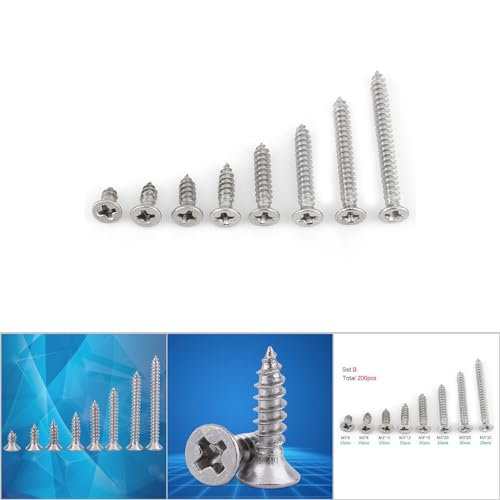 Conjunto de 200 Tornillos Autorroscantes M3 Acero Inoxidable miniatura 4