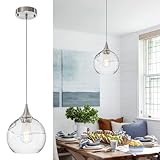 WILON Pendant Lights Kitchen Island Modern Brushed Nickel Ceiling Light Clear Glass Striped Shade Fixtures for Dining Room Hallway