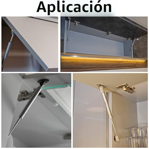 Miniatura 7 de Pistones A Gas, 100n 10kg Resorte De Gas Para Puertas Armario Muebles De Cocina Elevación Neumática Lid Stay Elevables Bisagra Hidráulico Amortiguador De Gas