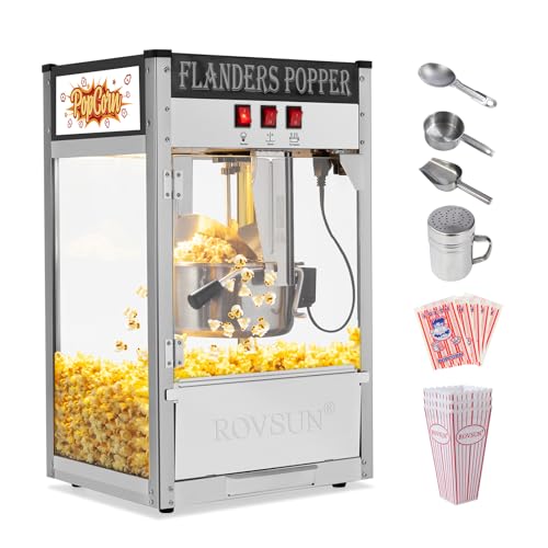ROVSUN Commercial Popcorn Machine with 10 Ounce Kettle Makes Up to 4 Gallons, Theater Style Popper Countertop Popcorn Maker w/Stainless Steel Scoop, Oil Spoon & 3 Popcorn Cups, ETL Certified, Black
