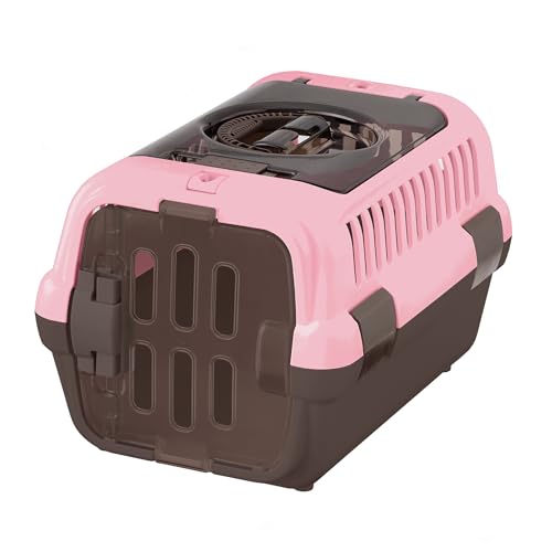 Richell: Double Door Pet Carrier II - Small Pink - Dog & Cat Transporter, Collapsible, Clear Top & Front Doors, Pets Up to 11 lb, Latches to Seat Belt