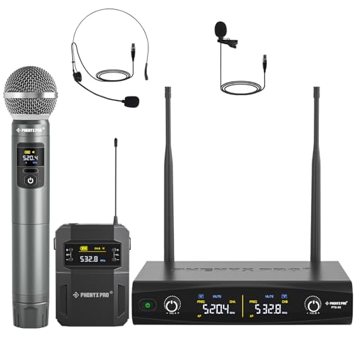 Phenyx Pro Wireless Microphone System,Metal Wireless Mic Set w/Handheld/Bodypack/Headset/Lapel Mics,2