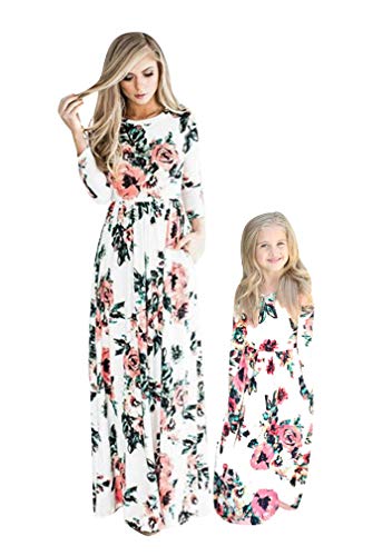 BOFETA Mamá y me Vestido Casual Floral Estampado De Rayas Vestido Largo Familiar Vestido Lindo - blanco - 3XL