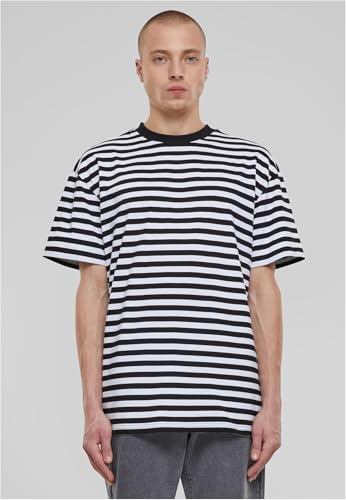 Urban Classics Camiseta de Rayas Regulares, Negro/Blanco, L para Hombre