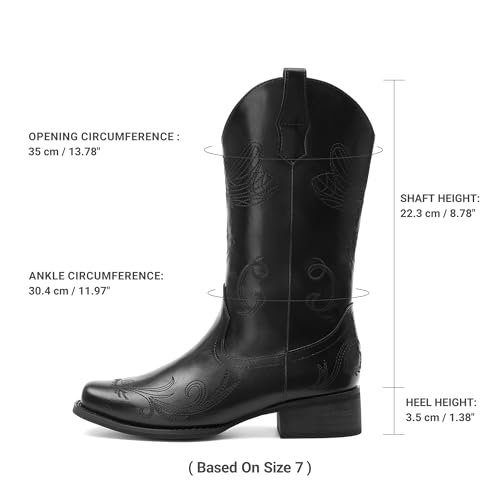 Image of DREAM PAIRS Women's Square Toe Cowboy Cowgirl Boots Pull On Low Chunky Heel Mid Calf Western Boots with Embroidered Stitched for Theme Party Country Concert