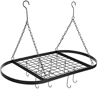 Lfhelper Oval wrought iron kitchen rack, Decorative Oval Mounted Hanging Pot Rack Holder Organiser With 10 Movable Hooks