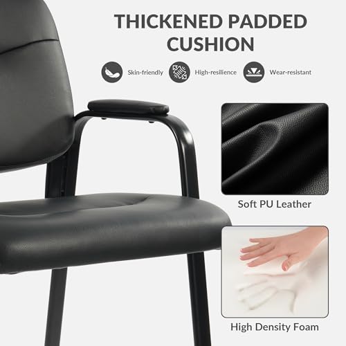 Elevon Waiting Room Chairs No Wheels Set of 1, Leather Stationary Office Reception Guest Chair with Padded Arms for Elderly Desk Conference Room Lobby Table Side Salon by Elevon - Image 2