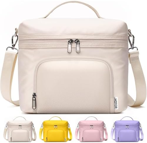 HOTOR Lunch Box for Women - Insulated Lunch Bag with Spacious 8L Capacity, PU Leather Cooler Bag, Water-Resistant & Easy to Clean, Ideal for Work or Everyday Use, Beige, 10.0