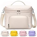 HOTOR Lunch Box for Women - Insulated Lunch Bag with Spacious 8L Capacity, PU Leather Cooler Bag, Water-Resistant & Easy to Clean, Ideal for Work or Everyday Use, Beige, 10.0