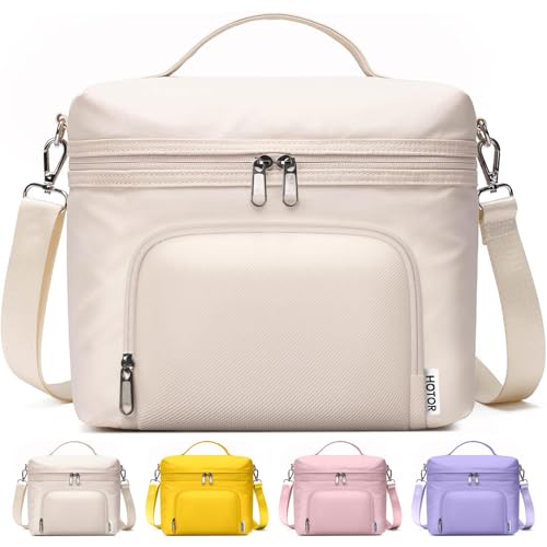 HOTOR Lunch Box for Women - Insulated Lunch Bag with Spacious 8L Capacity, PU Leather Cooler Bag, Water-Resistant & Easy to Clean, Ideal for Work or Everyday Use, Beige, 10.0