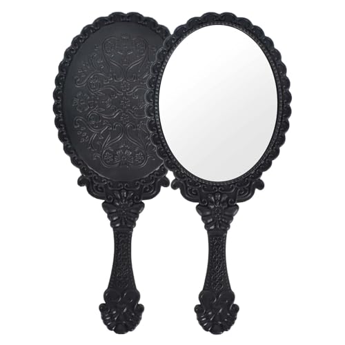 Colexy Espejo de Mano, Espejo de Mano de Maquillaje Profesional, Espejos de Mano Grande con Cómodo, Bricolaje Pequeño Espejos,Regalos para Mujeres, 17.5 x8cm(Negro)