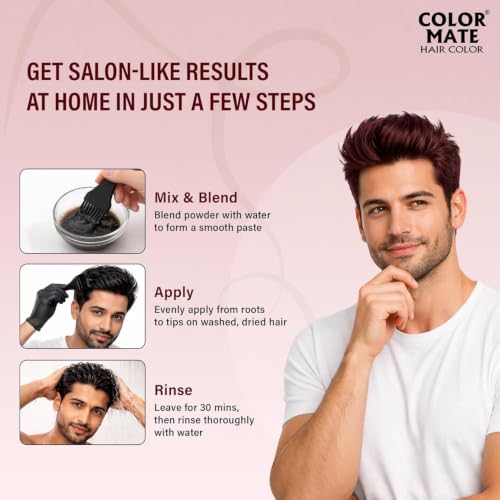 Image of Color Mate Natural Henna Hair Color Powder Burgundy | No Ammonia Hair Colour | Long Lasting Natural Color | Soft, Smooth & Shiny Hair | 8 Minute Application | 15g | Pack of 10
