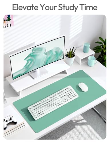 Image of YSAGi Leather Desk Protector, Office Mat, Large Mouse Mat, Non-Slip PU Leather Blotter, Laptop Desk Mat, Waterproof Writing Pad for Office and Home(Green-Blue, 63 inch x 17.2 inch)